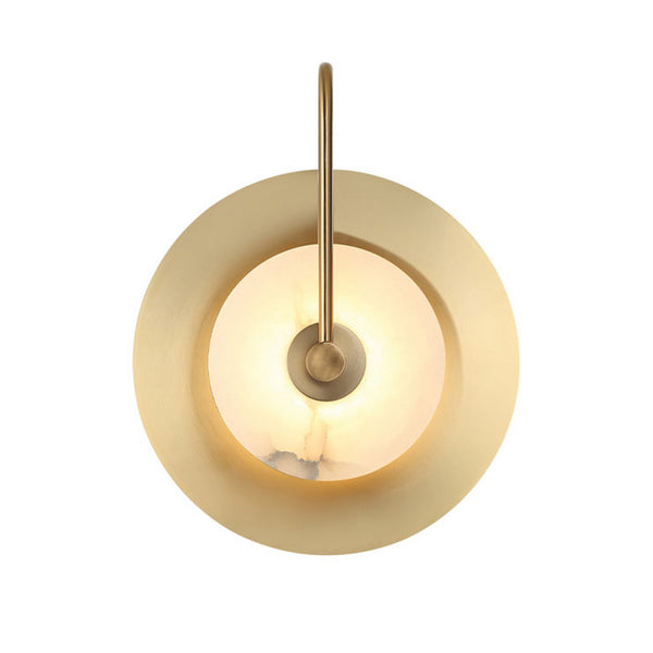 Applique murale LED Samira en pierre, laiton et blanc, Ø 25 cm