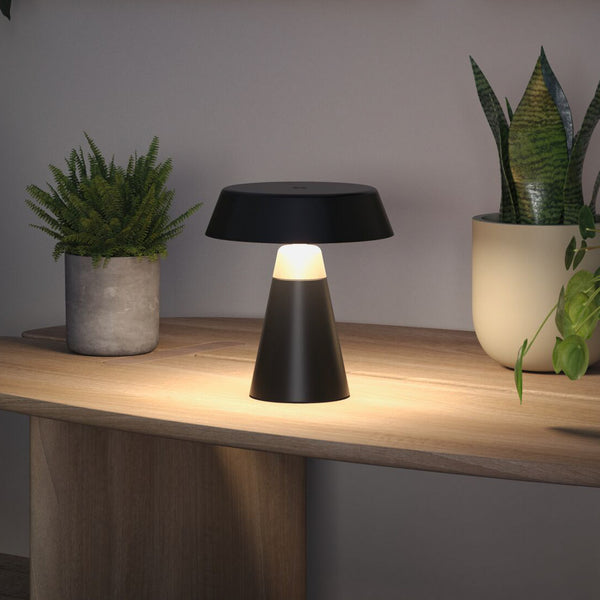 Lampe à poser d'extérieur LED rechargeable Lirox en métal, noir et beige, Ø 18,4 cm, IP44