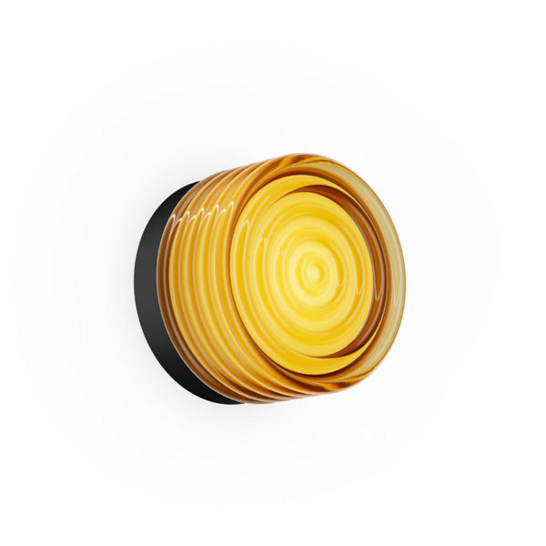 Applique murale LED Hajo en verre, ambre et noir, Ø 12,4 cm, IP44