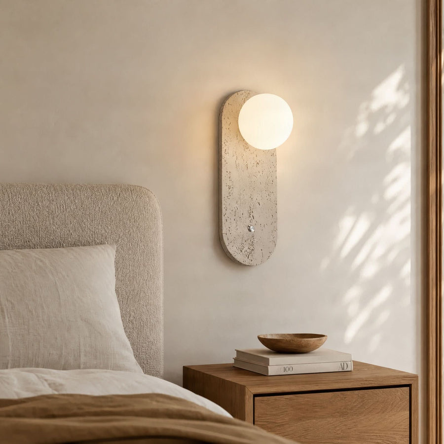 Applique murale Lumille en verre, beige structuré et blanc, hauteur 33 cm