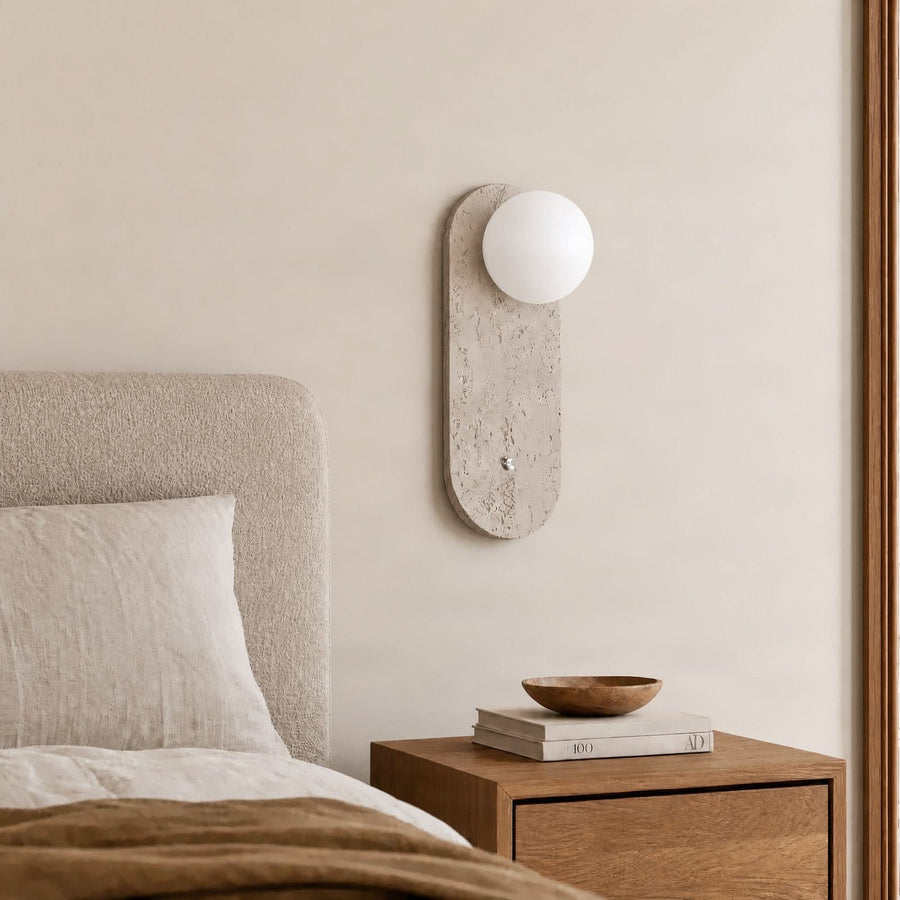 Applique murale Lumille en verre, beige structuré et blanc, hauteur 33 cm