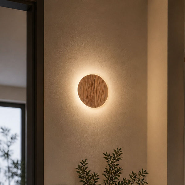 Applique murale LED Atacama en bois, Ø 19 cm, IP44
