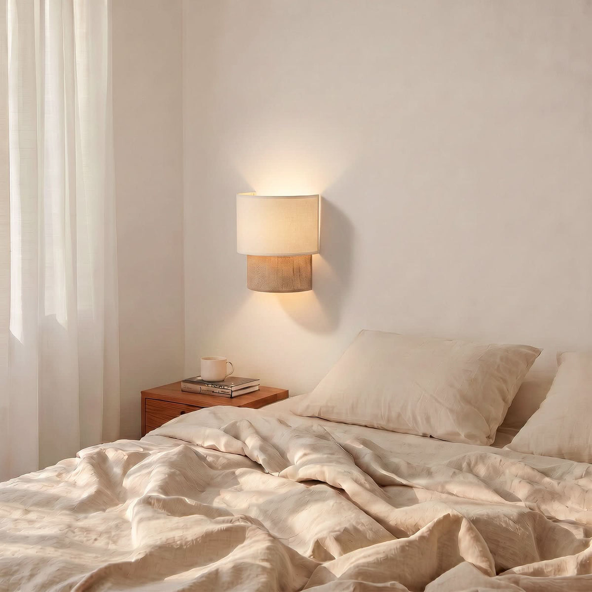 Applique murale Boho en tissu, marron et blanc, hauteur 21,5 cm