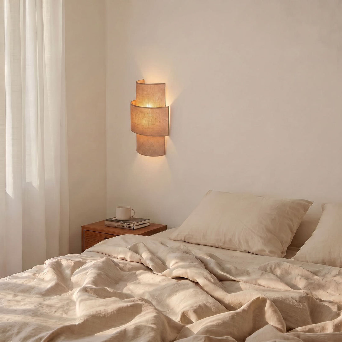Applique murale Nature en tissu, marron, 2 lumières, hauteur 40,5 cm