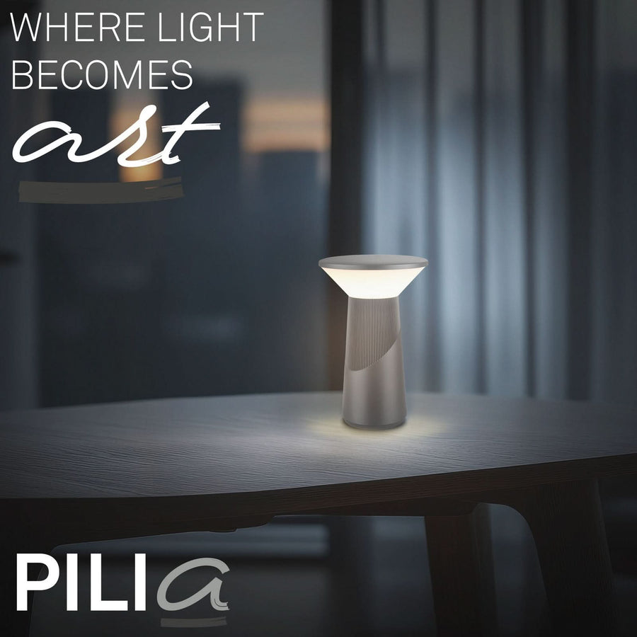 Lampe à poser d'extérieur LED rechargeable Pilia en métal, anthracite et blanc, Ø 15 cm, IP44