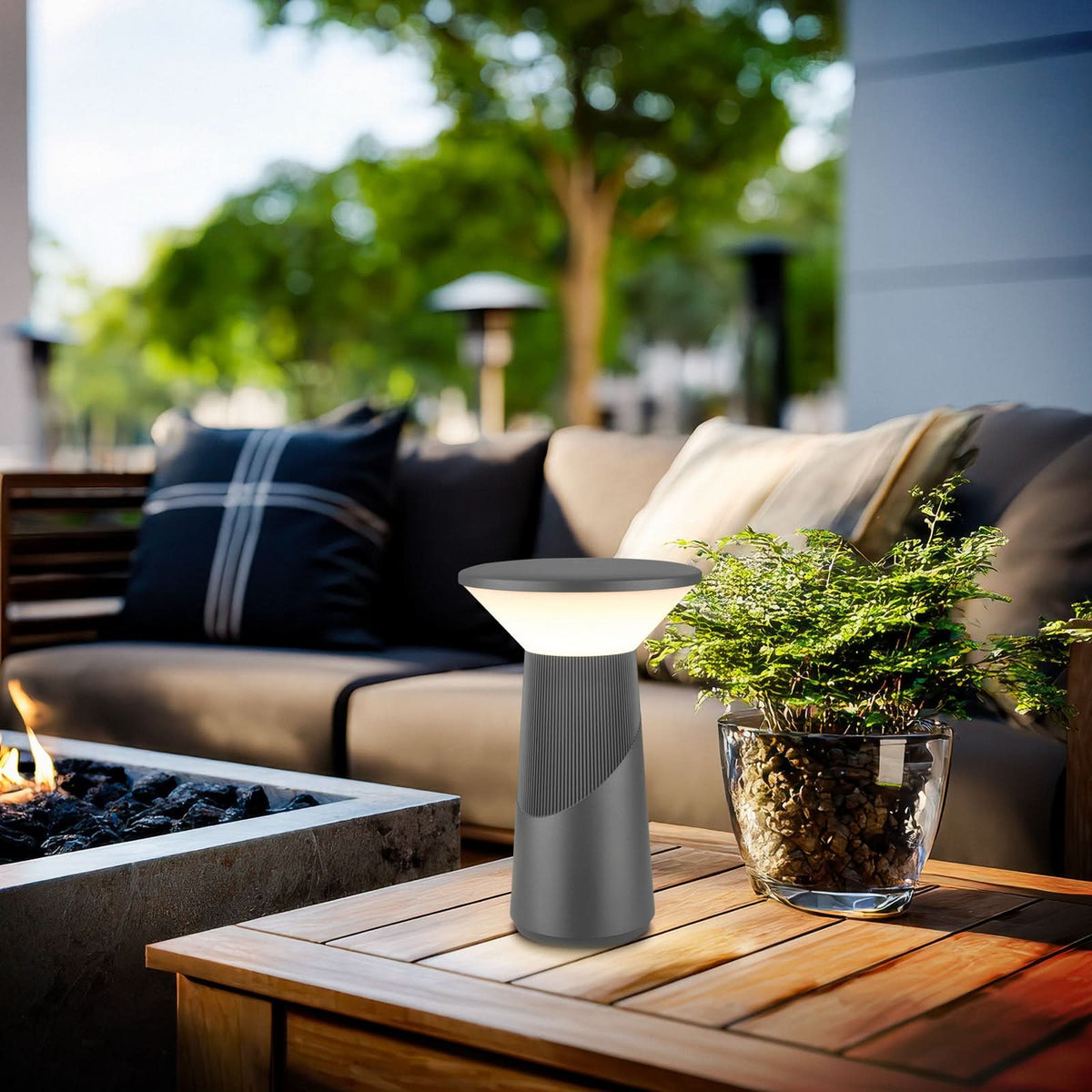 Lampe à poser d'extérieur LED rechargeable Pilia en métal, anthracite et blanc, Ø 15 cm, IP44