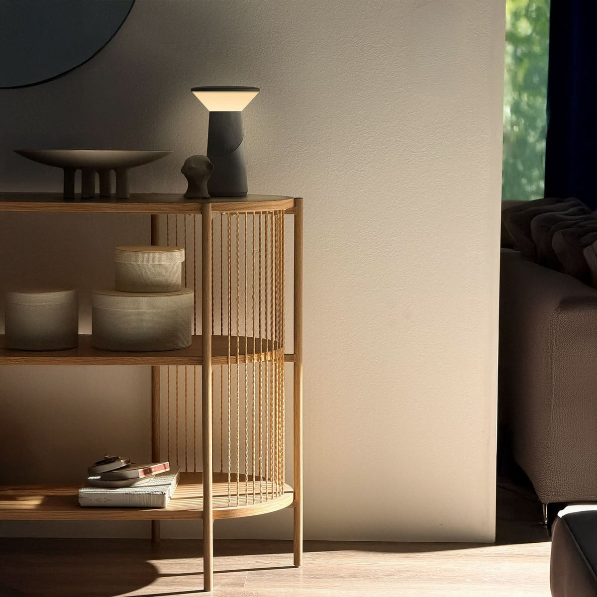 Lampe à poser d'extérieur LED rechargeable Pilia en métal, anthracite et blanc, Ø 15 cm, IP44