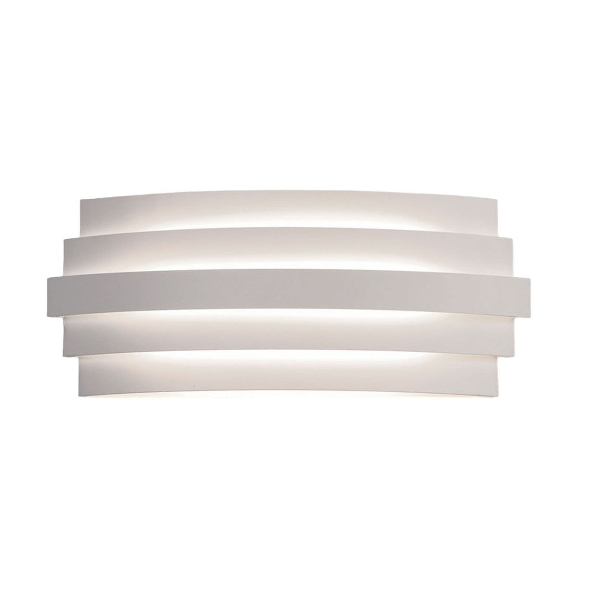 Produit isolé sur fond blanc, applique murale blanche à bandes horizontales, vue de face.