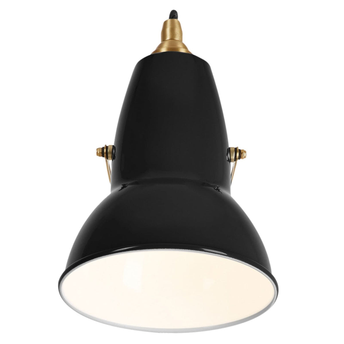 Vue plongeante montrant l'intérieur blanc de l'abat-jour et le dessus noir.
