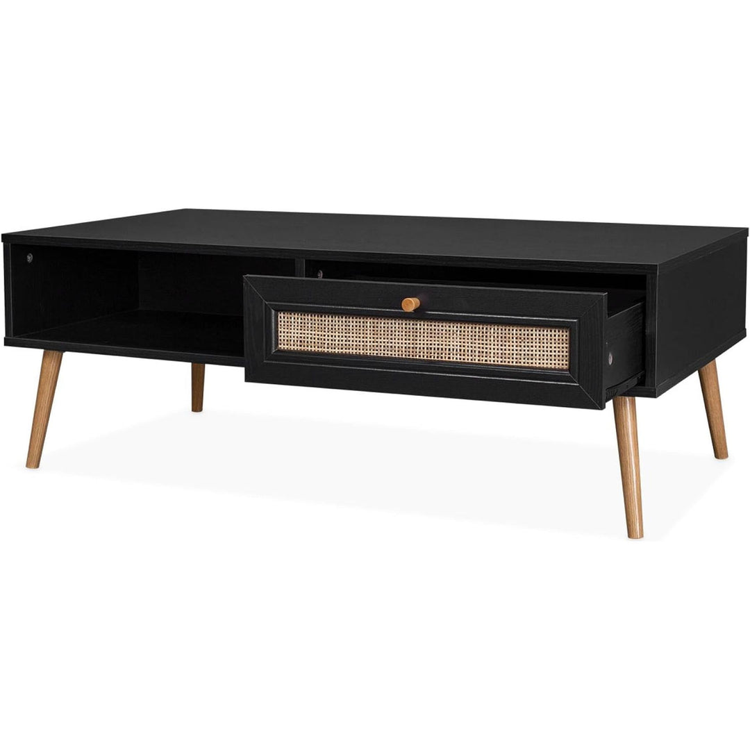 Alice'S Home - Table Basse En Cannage 110X59X39Cm - Bohème - Noir. 1 Tiroir. 1 Espace De Rangement. Pieds Scandinaves | Designix - Amazon    - https://designix.fr/