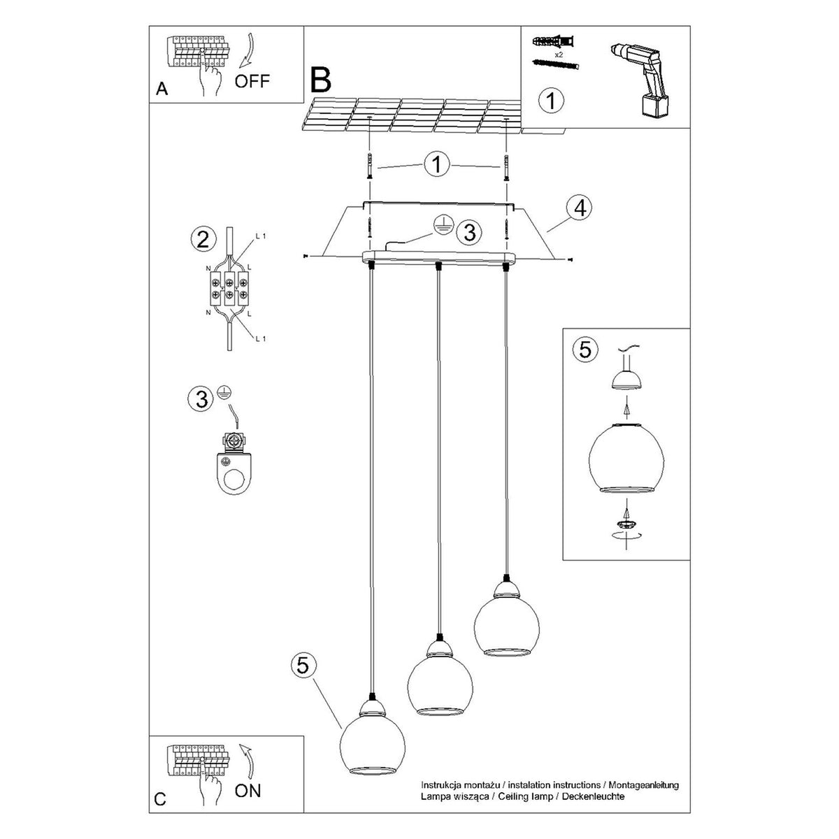 Lampe pendante ALINO 3 noir