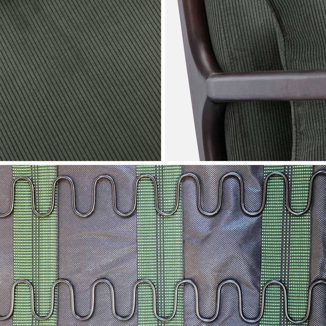 Alice'S Home - Fauteuil Velours Côtelé Vert Pieds Bois D'Hévéa Teinté Wengé. 1 Place Droit Fixe. Pieds Compas Scandinave. Structure En Bois Solide | Designix -     - https://designix.fr/