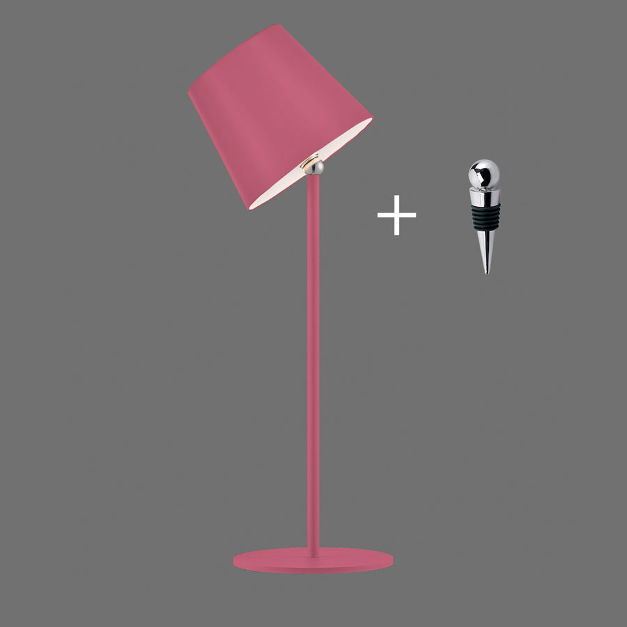 Lampe à poser rose avec bouchon de bouteille inox offert, vue de face