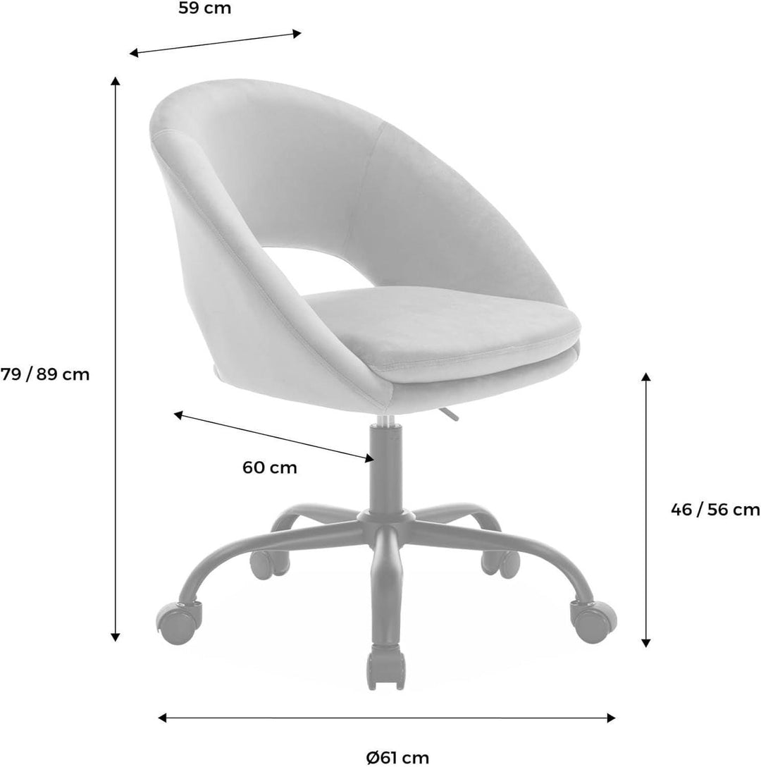 Alice'S Home - Chaise De Bureau Ronde À Roulettes En Velours Gris. Pam. L 59 X P 60 X H 79 / 89Cm | Designix - Amazon    - https://designix.fr/