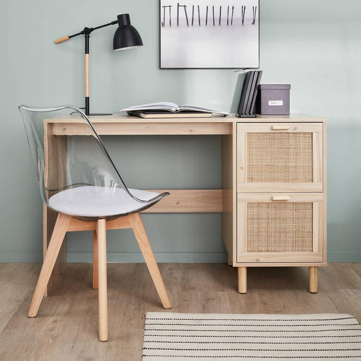 Alice'S Home - Bureau Décor Bois Et Cannage - Camargue - 120Cm. 2 Tiroirs | Designix - Amazon    - https://designix.fr/