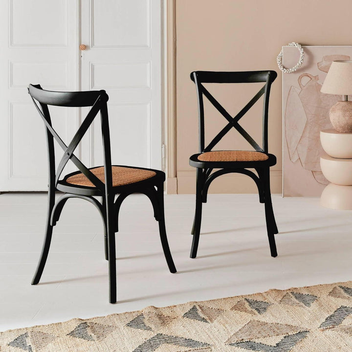 Alice'S Home - Lot De 2 Chaises De Bistrot En Bois D'Hévéa Noir. Vintage. Assise En Rotin. Empilables | Designix - Amazon    - https://designix.fr/