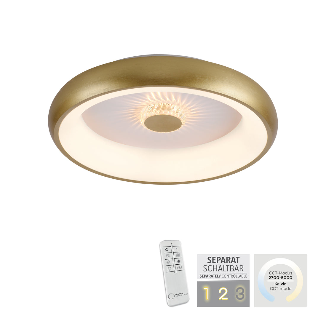 Plafonnier Vertigo laiton mat, L 46,5 cm