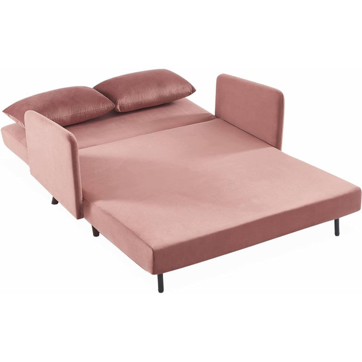 Alice'S Home - Canapé Convertible En Velours - Panam - 2 Places Scandinave. Pieds Bois Foncé. Vieux Rose. Banquette. Dossier Inclinable | Designix -     - https://designix.fr/