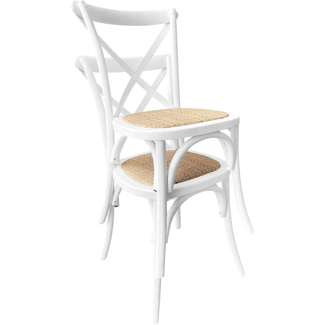 Alice'S Home - Lot De 2 Chaises De Bistrot En Bois D'Hévéa Blanc. Vintage. Assise En Rotin. Empilables | Designix - Amazon    - https://designix.fr/