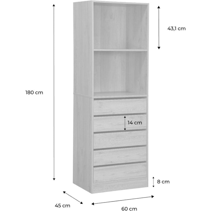 Alice'S Home - Module Dressing Avec 5 Tiroirs Et 2 Étagères. Naturel. Panneaux Stratifiés | Designix - Amazon    - https://designix.fr/