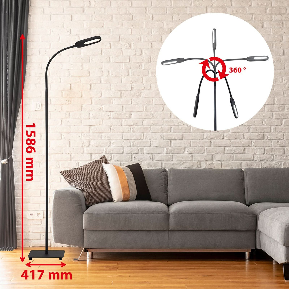 Lampadaire LED Office Step en métal, noir et blanc, hauteur 158,6 cm
