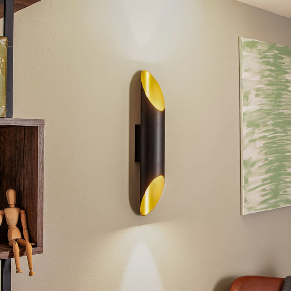 Applique murale LED Studio Line en aluminium, noir mat et laiton mat, hauteur 60 cm