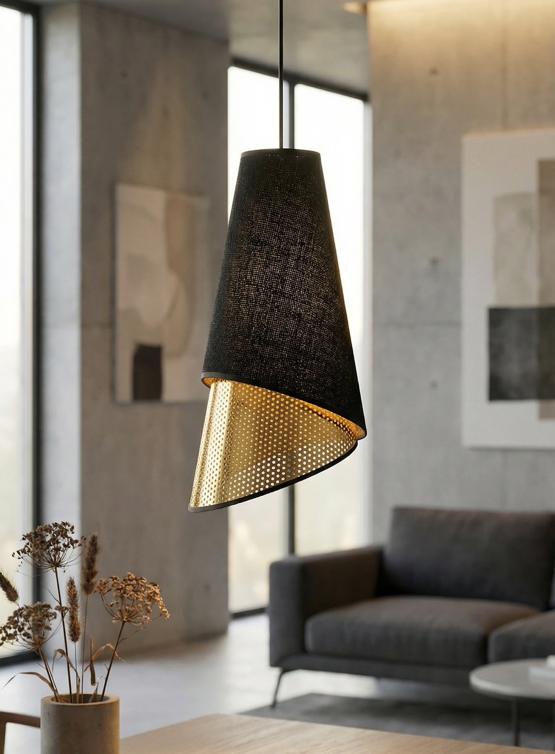 Suspension Moda noire, tissu doré