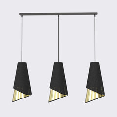 Suspension Moda 3 lumières noire, tissu doré