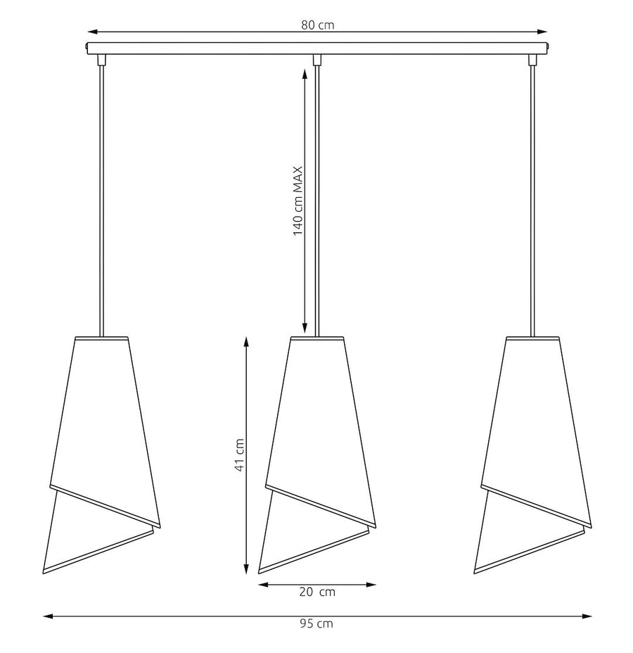 Suspension Moda 3 lumières blanche, tissu doré