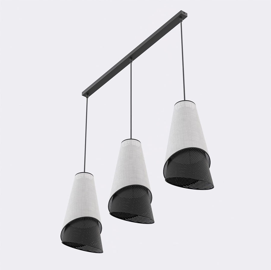Suspension Moda 3 lumières noire, tissu gris