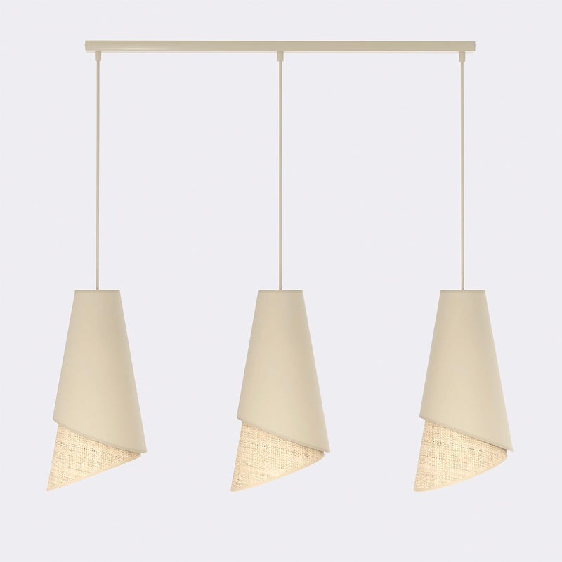 Suspension Moda 3 lumières noire, tissu rotin