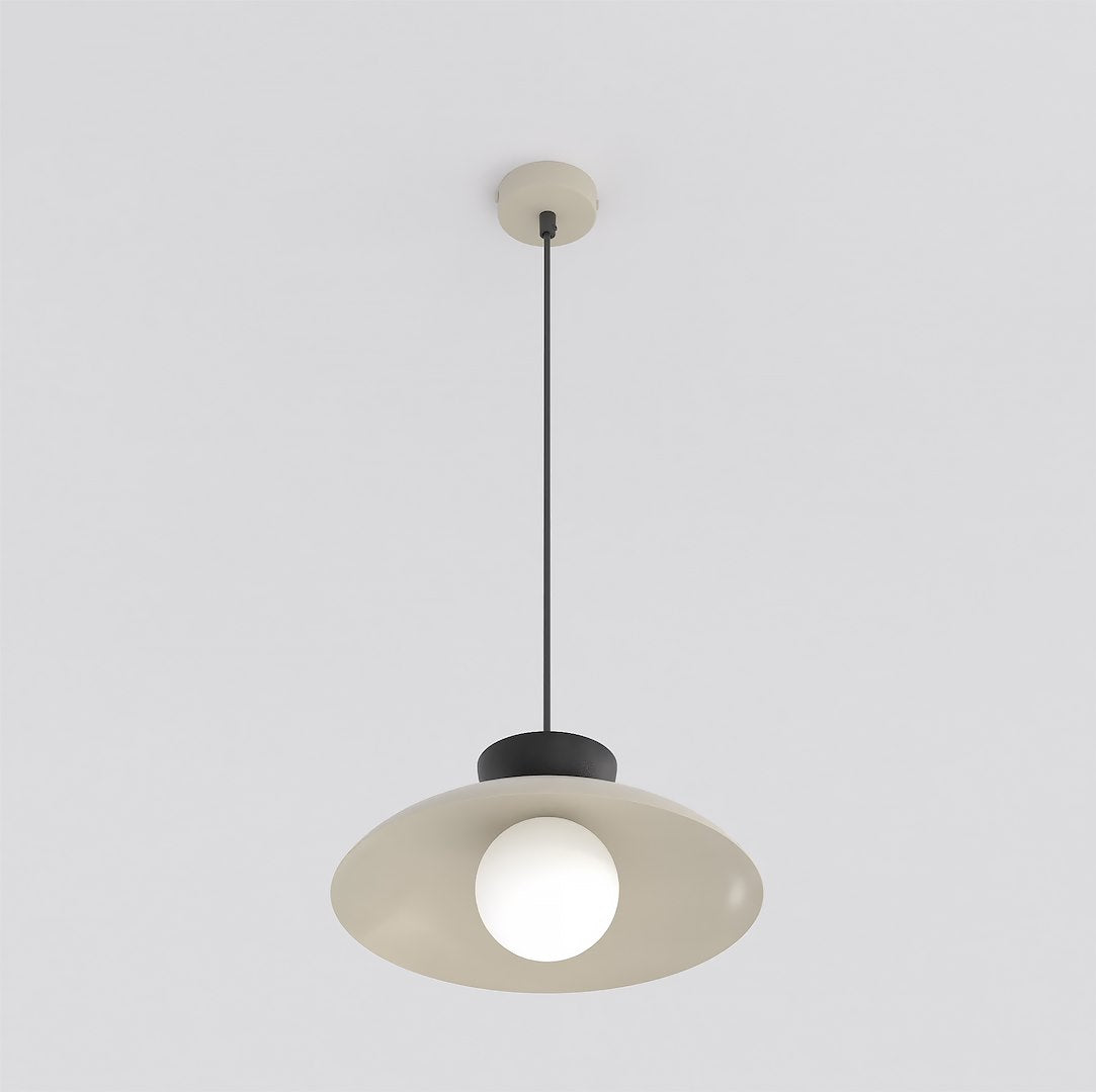 Suspension Mulan beige et noire, verre blanc
