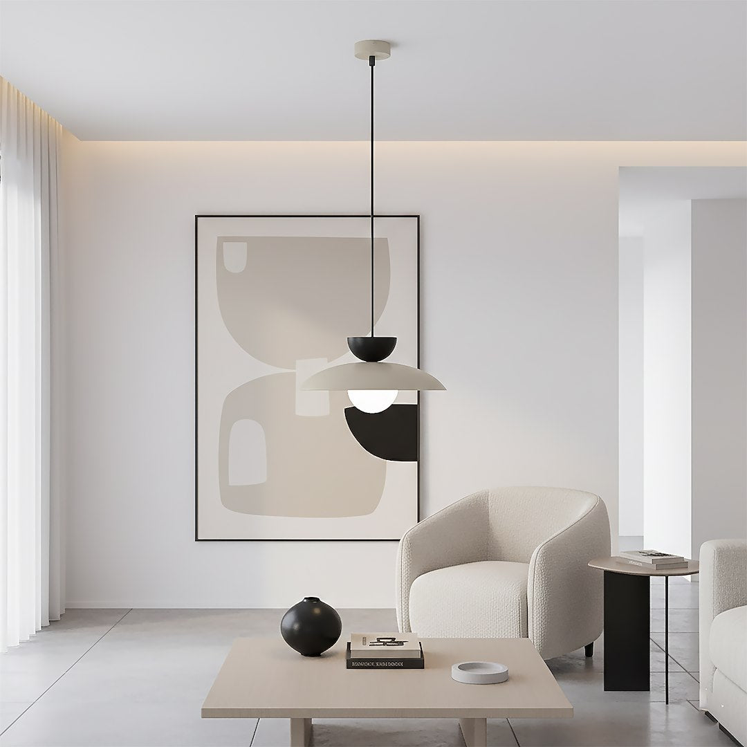 Suspension Mulan beige, verre blanc