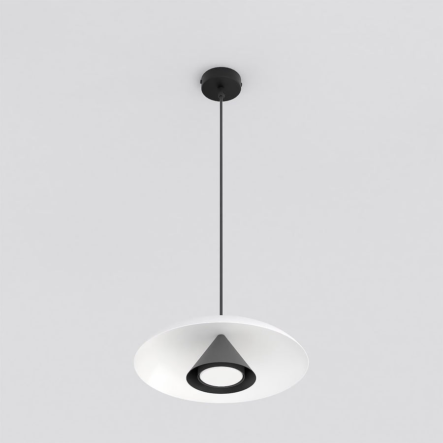 Vue de dessous du grand diffuseur blanc avec cône noir central lumineux