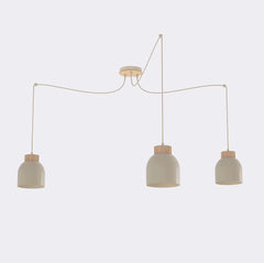 Suspension Kru 3 lumières beige, bois