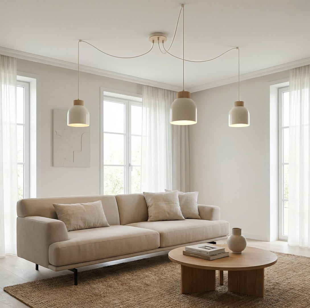 Suspension Kru 3 lumières blanche, bois