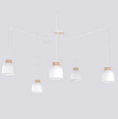 Suspension Kru 5 lumières blanche, bois