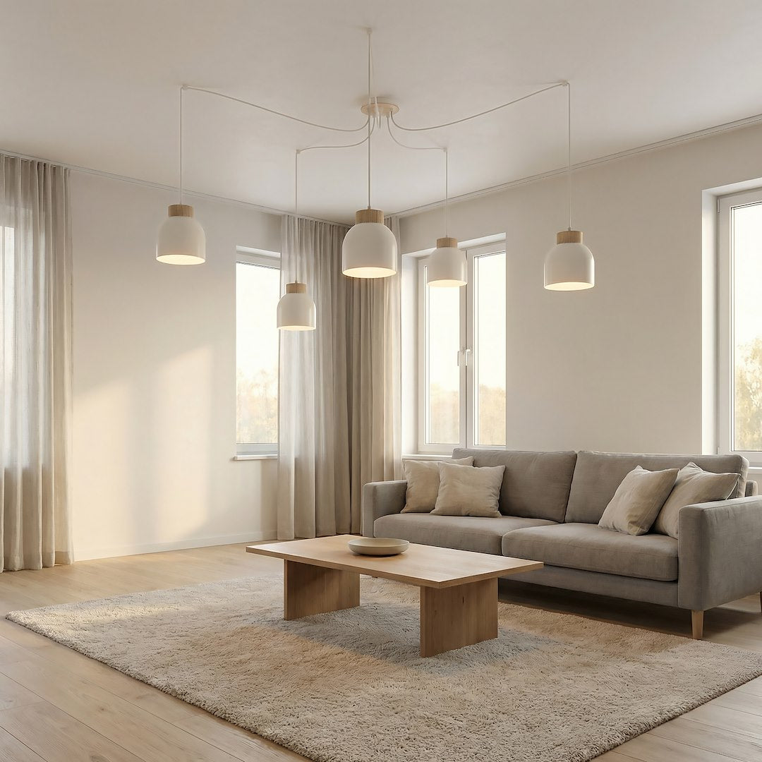 Suspension Kru 5 lumières blanche, bois