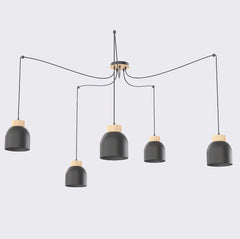 Suspension Kru 5 lumières noire, bois
