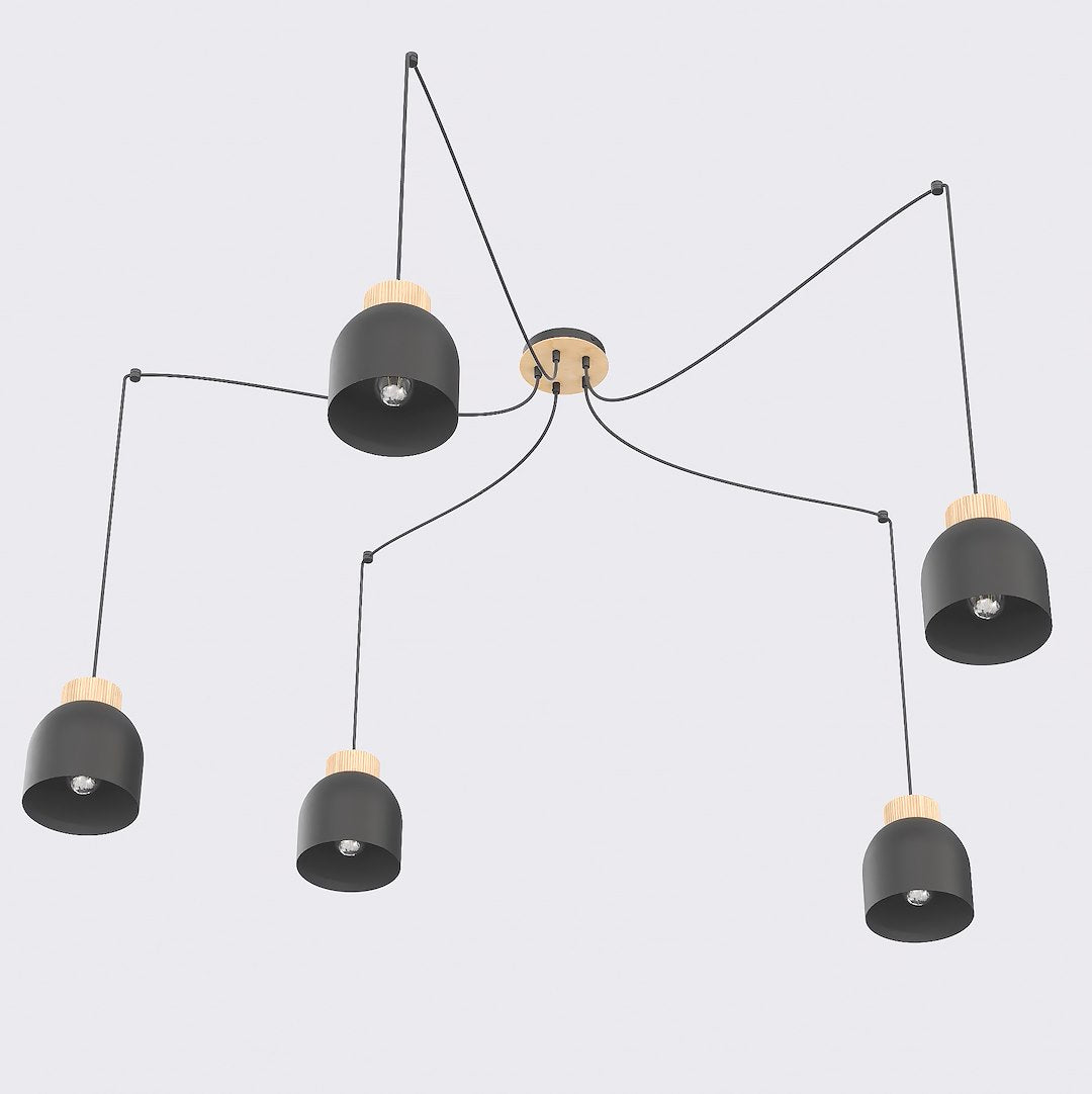 Suspension Kru 5 lumières noire, bois