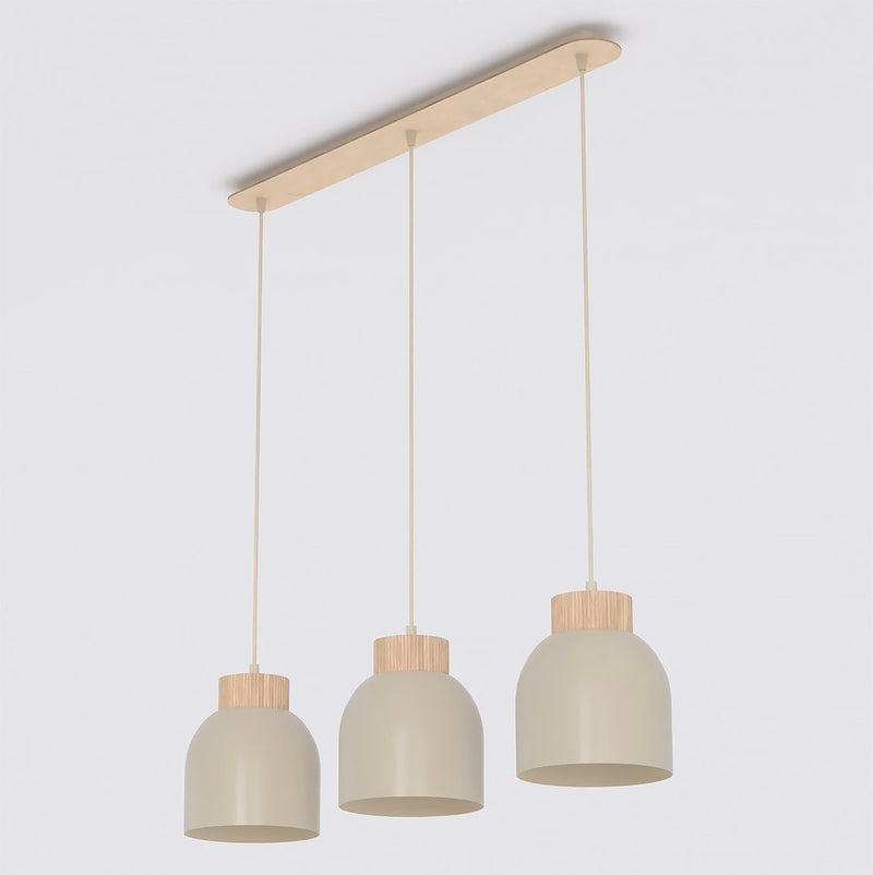 Suspension Vigo 3 lumières beige, bois