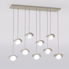 Suspension Ritual 9 lumières beige, verre blanc