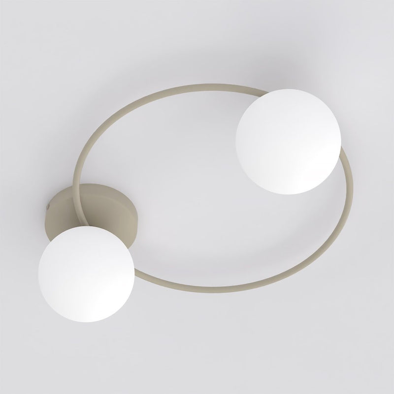 Plafonnier Sopra 2 lumières beige, verre blanc