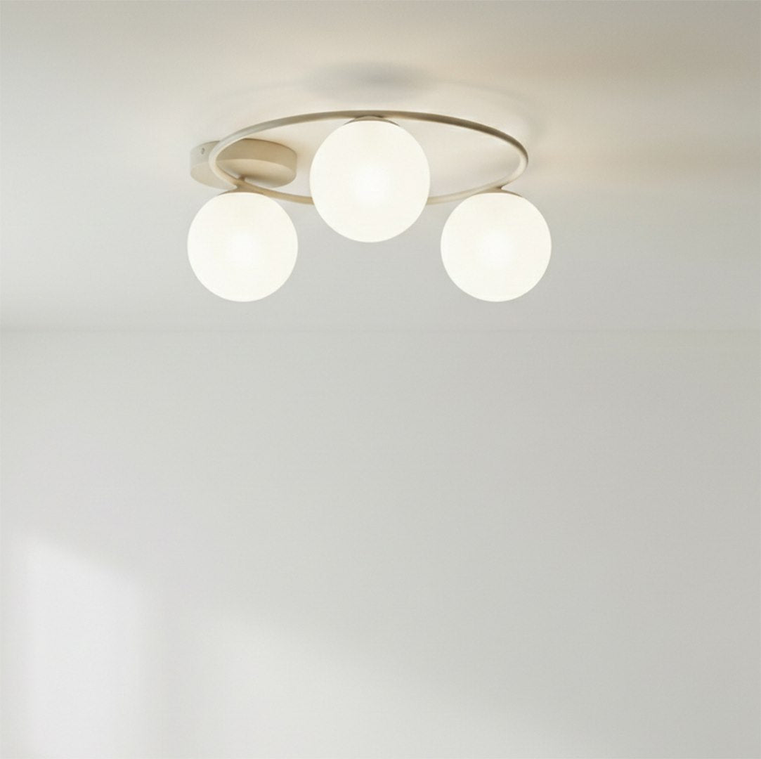 Plafonnier Sopra 3 lumières beige, verre blanc