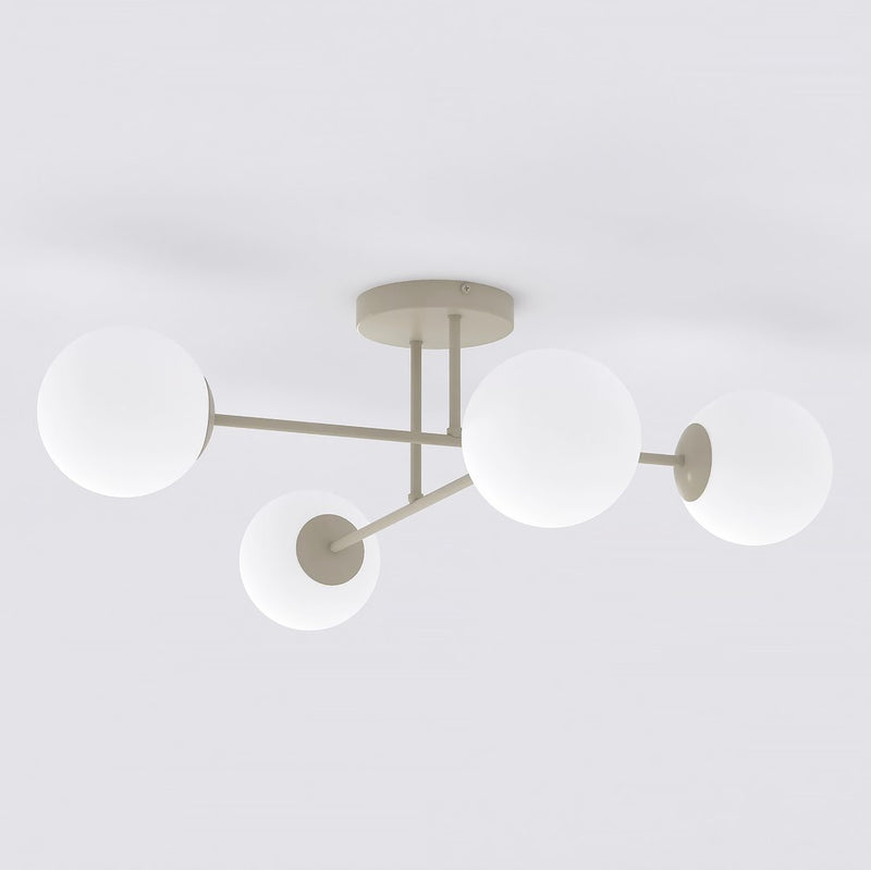 Plafonnier Roma 4 lumières beige, verre blanc