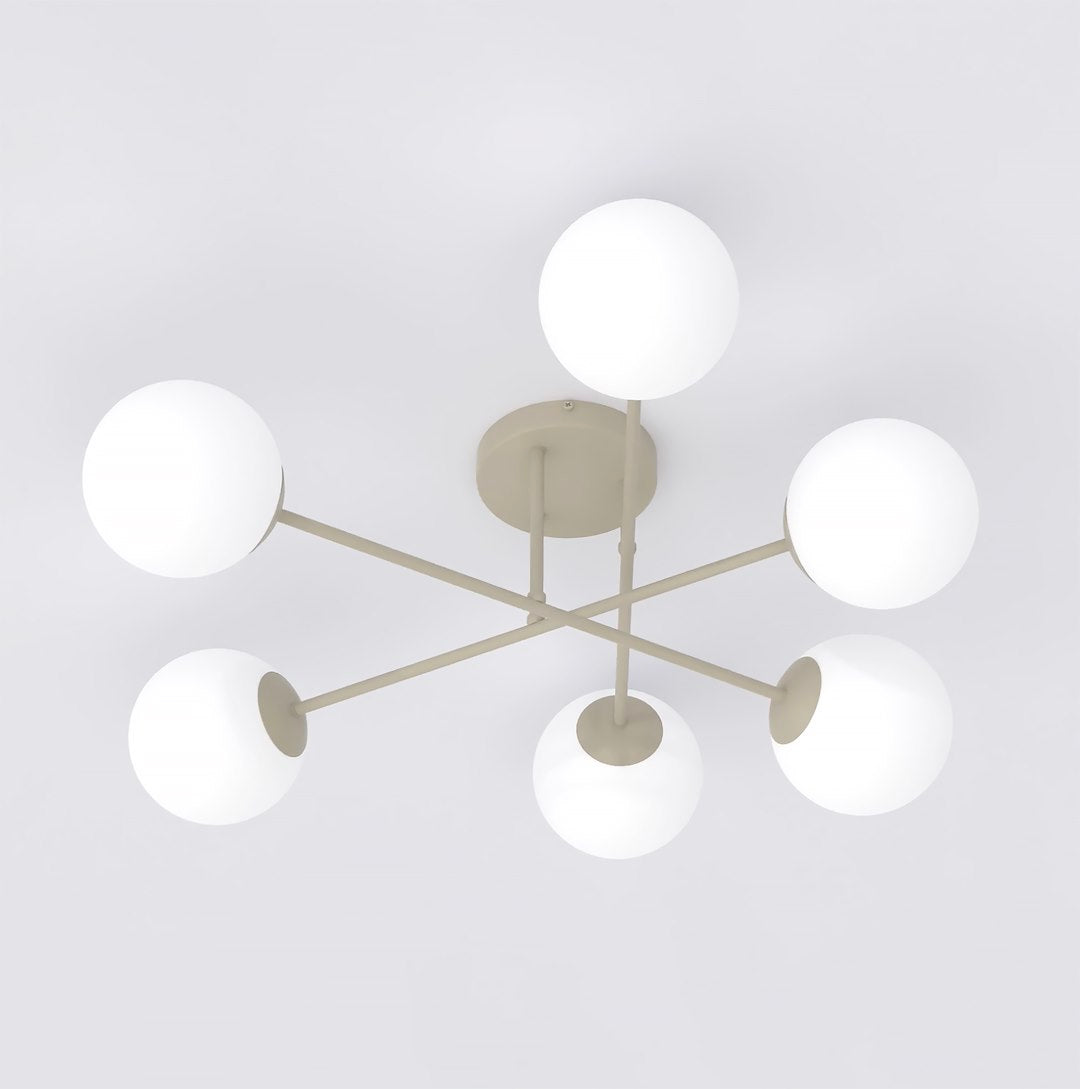 Plafonnier Roma 6 lumières beige, verre blanc