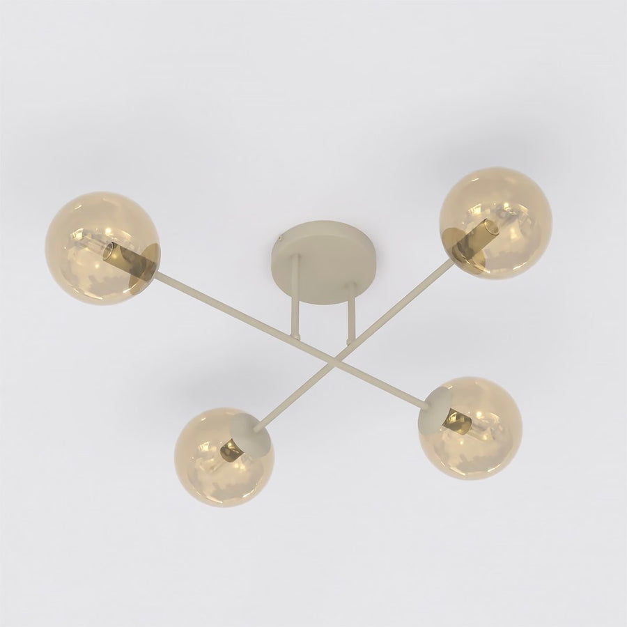 Plafonnier Roma 4 lumières beige, verre ambré