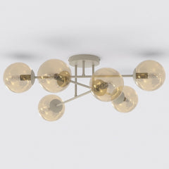 Plafonnier Roma 6 lumières beige, verre ambré