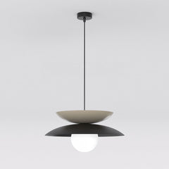 Suspension Nagoya noire et beige, verre blanc