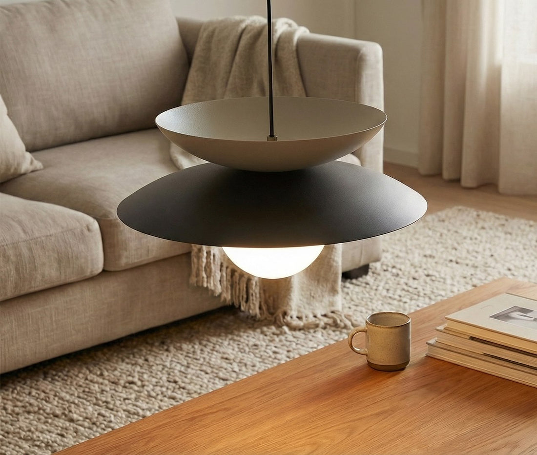 Suspension Nagoya noire et beige, verre blanc